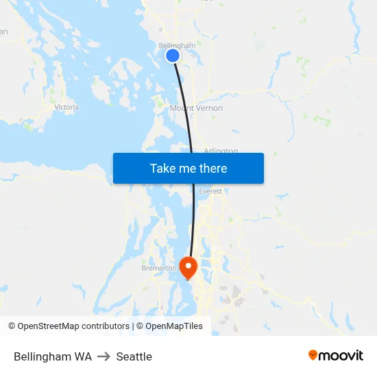 Bellingham WA to Seattle map