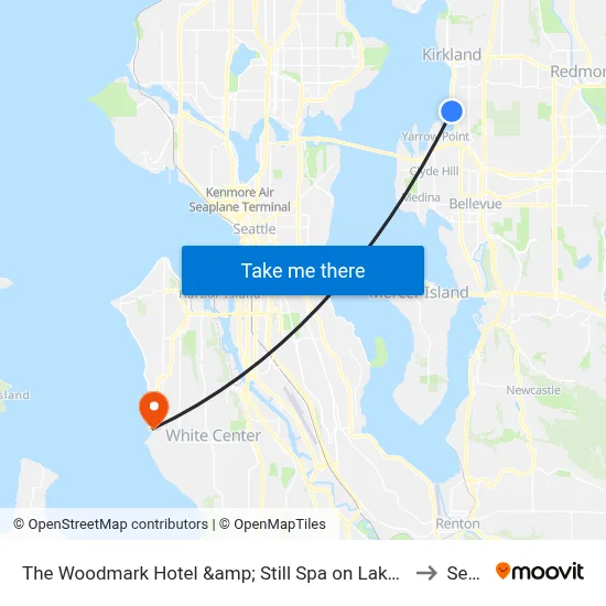 The Woodmark Hotel &amp; Still Spa on Lake Washington, Kirkland to Seattle map