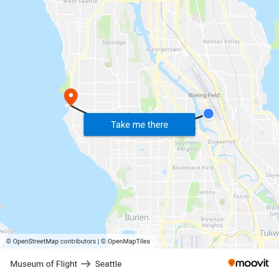 Museum of Flight to Seattle map