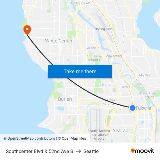 Southcenter Blvd & 52nd Ave S to Seattle map