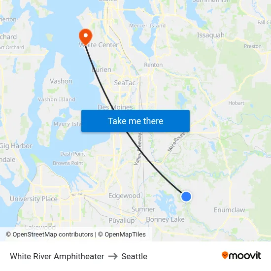 White River Amphitheater to Seattle map