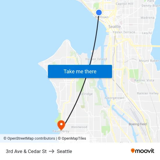 3rd Ave & Cedar St to Seattle map