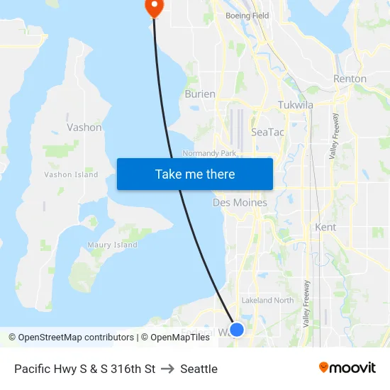 Pacific Hwy S & S 316th St to Seattle map