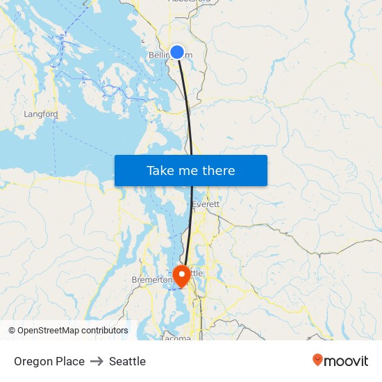 Oregon Place to Seattle map