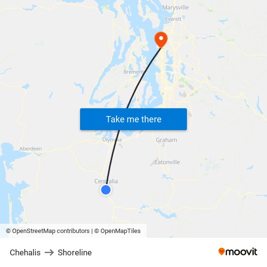 Chehalis to Shoreline map