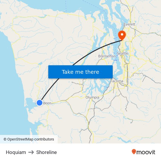 Hoquiam to Shoreline map