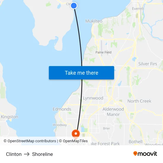 Clinton to Shoreline map