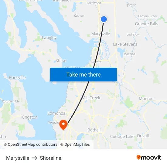 Marysville to Shoreline map