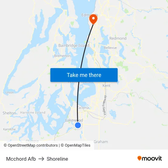 Mcchord Afb to Shoreline map