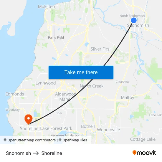 Snohomish to Shoreline map