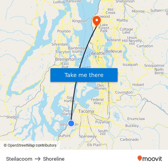 Steilacoom to Shoreline map