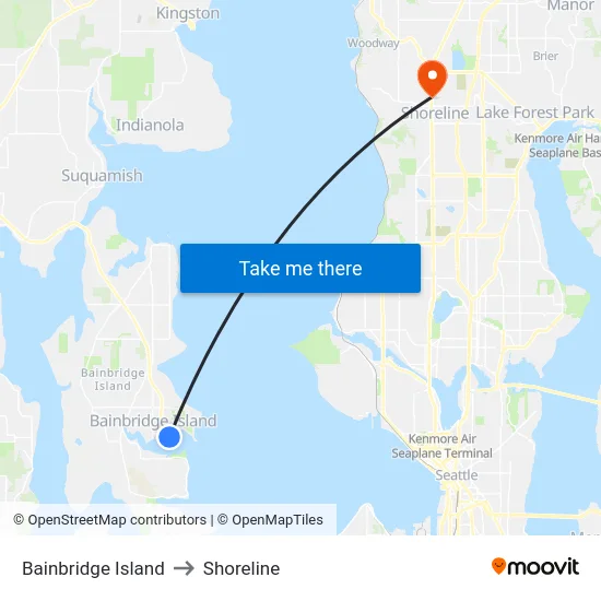 Bainbridge Island to Shoreline map