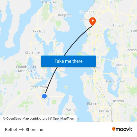 Bethel to Shoreline map