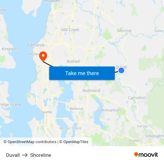 Duvall to Shoreline map