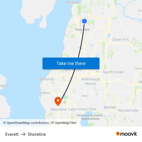 Everett to Shoreline map