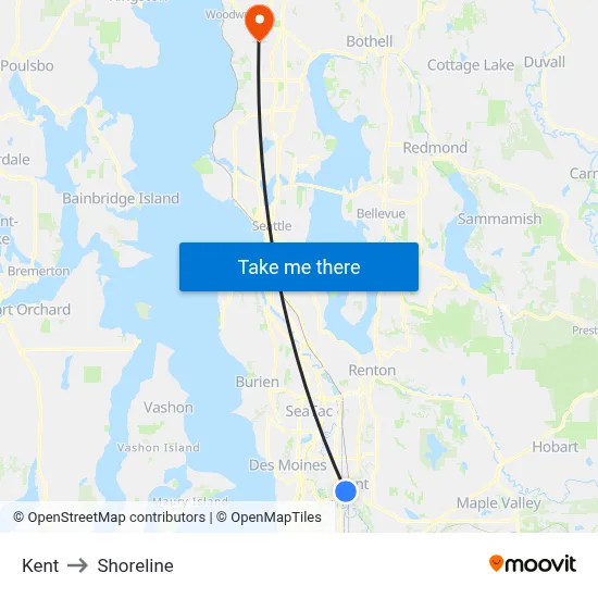 Kent to Shoreline map