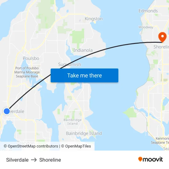 Silverdale to Shoreline map