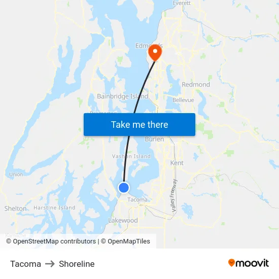 Tacoma to Shoreline map