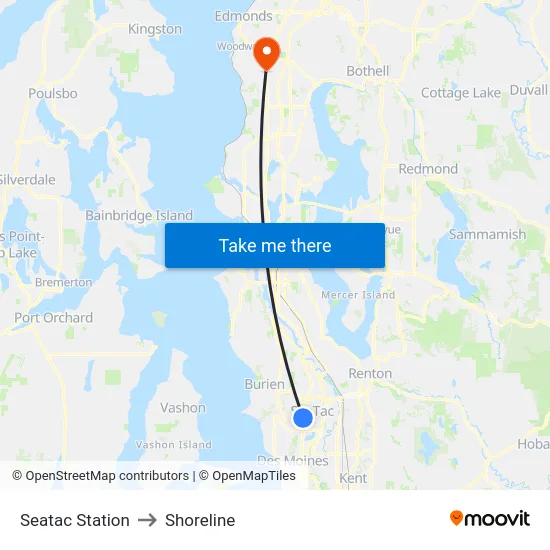 Seatac Station to Shoreline map