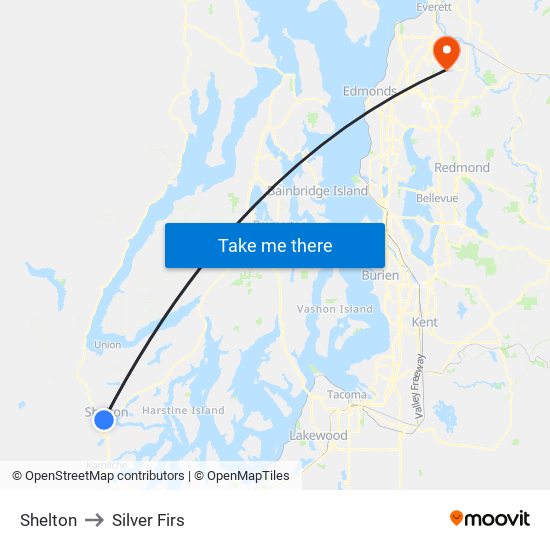 Shelton to Silver Firs map