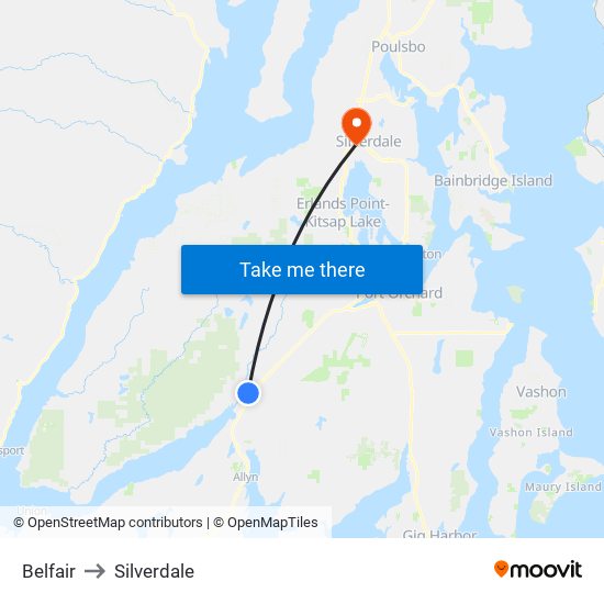 Belfair to Silverdale map