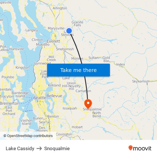 Lake Cassidy to Snoqualmie map