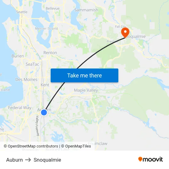 Auburn to Snoqualmie map
