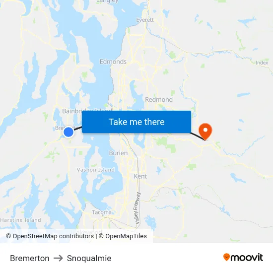 Bremerton to Snoqualmie map