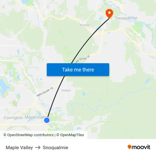 Maple Valley to Snoqualmie map