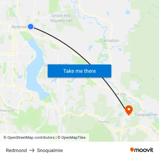 Redmond to Snoqualmie map