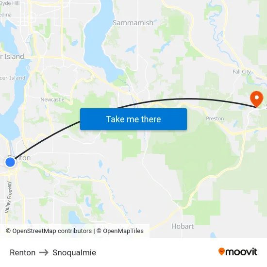 Renton to Snoqualmie map