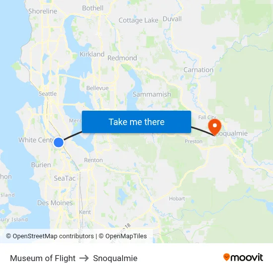 Museum of Flight to Snoqualmie map
