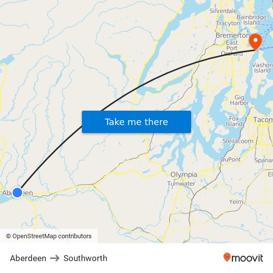 Aberdeen to Southworth map