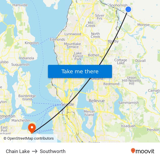 Chain Lake to Southworth map