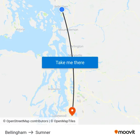 Bellingham to Sumner map