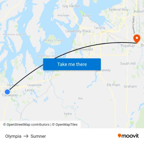 Olympia to Sumner map