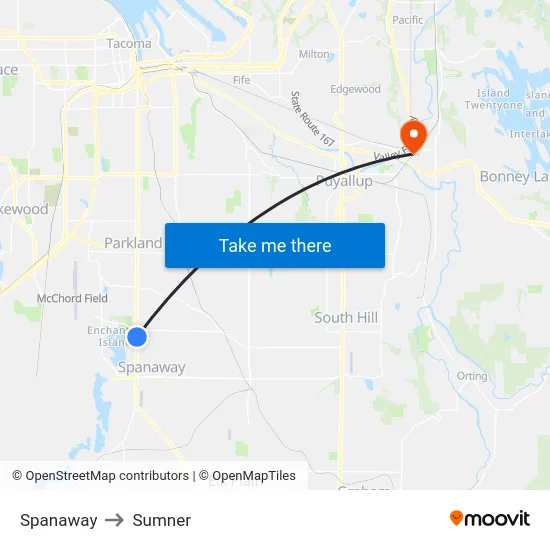 Spanaway to Sumner map