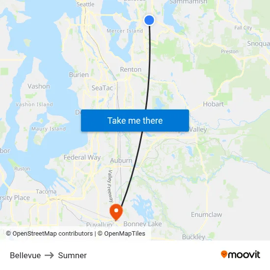 Bellevue to Sumner map