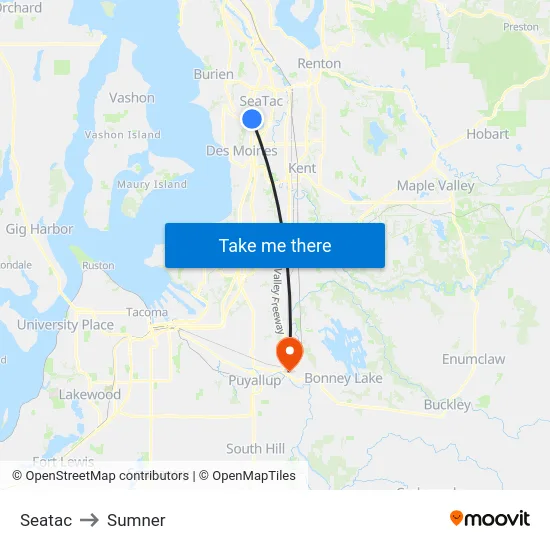 Seatac to Sumner map