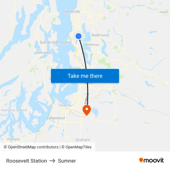 Roosevelt Station to Sumner map