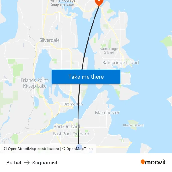 Bethel to Suquamish map