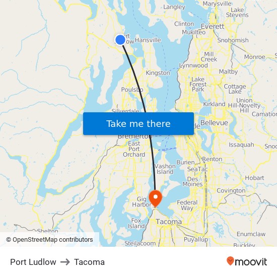 Port Ludlow to Tacoma map