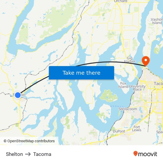 Shelton to Tacoma map