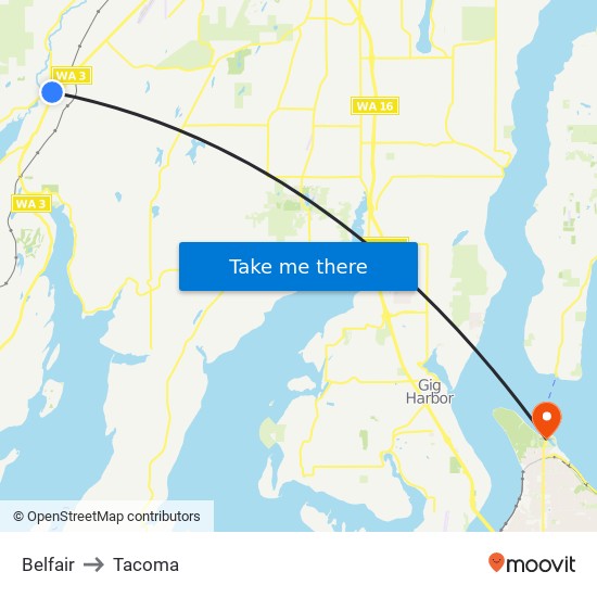 Belfair to Tacoma map