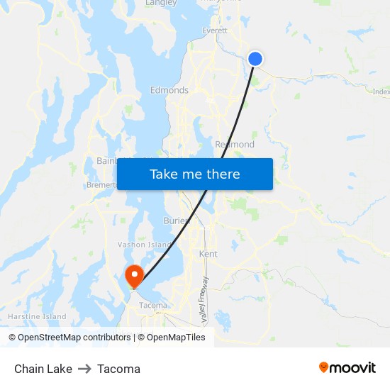 Chain Lake to Tacoma map