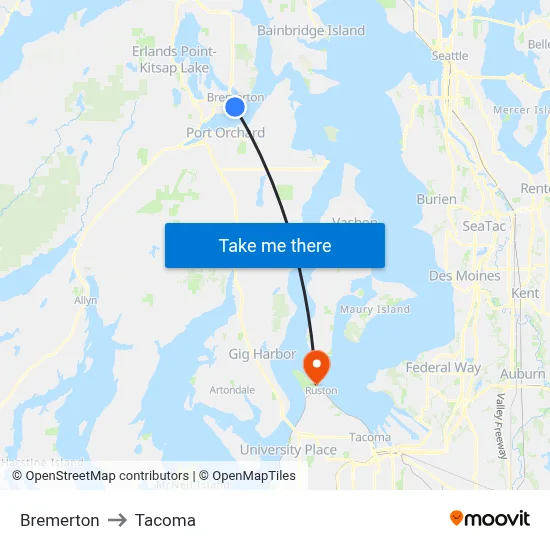 Bremerton to Tacoma map