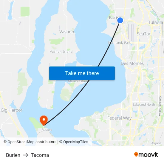 Burien to Tacoma map