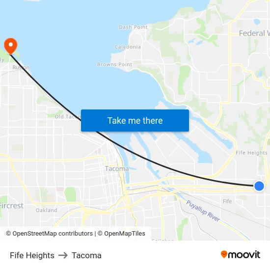 Fife Heights to Tacoma map