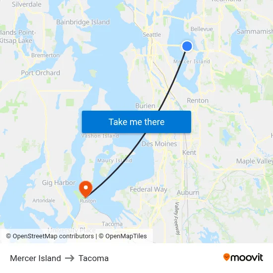 Mercer Island to Tacoma map