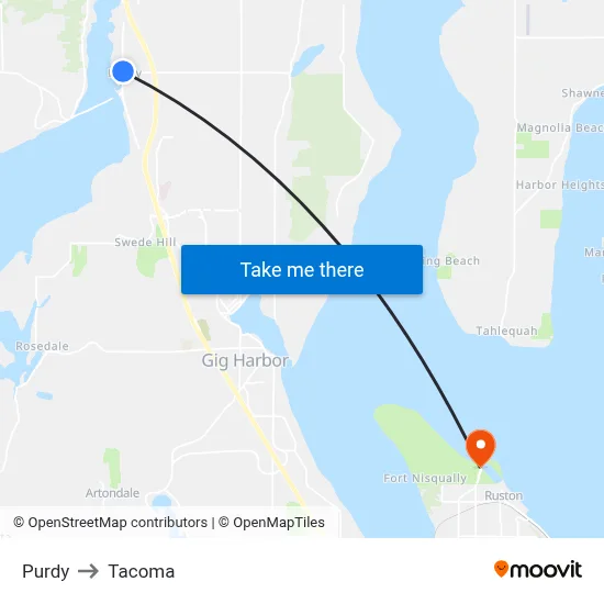 Purdy to Tacoma map